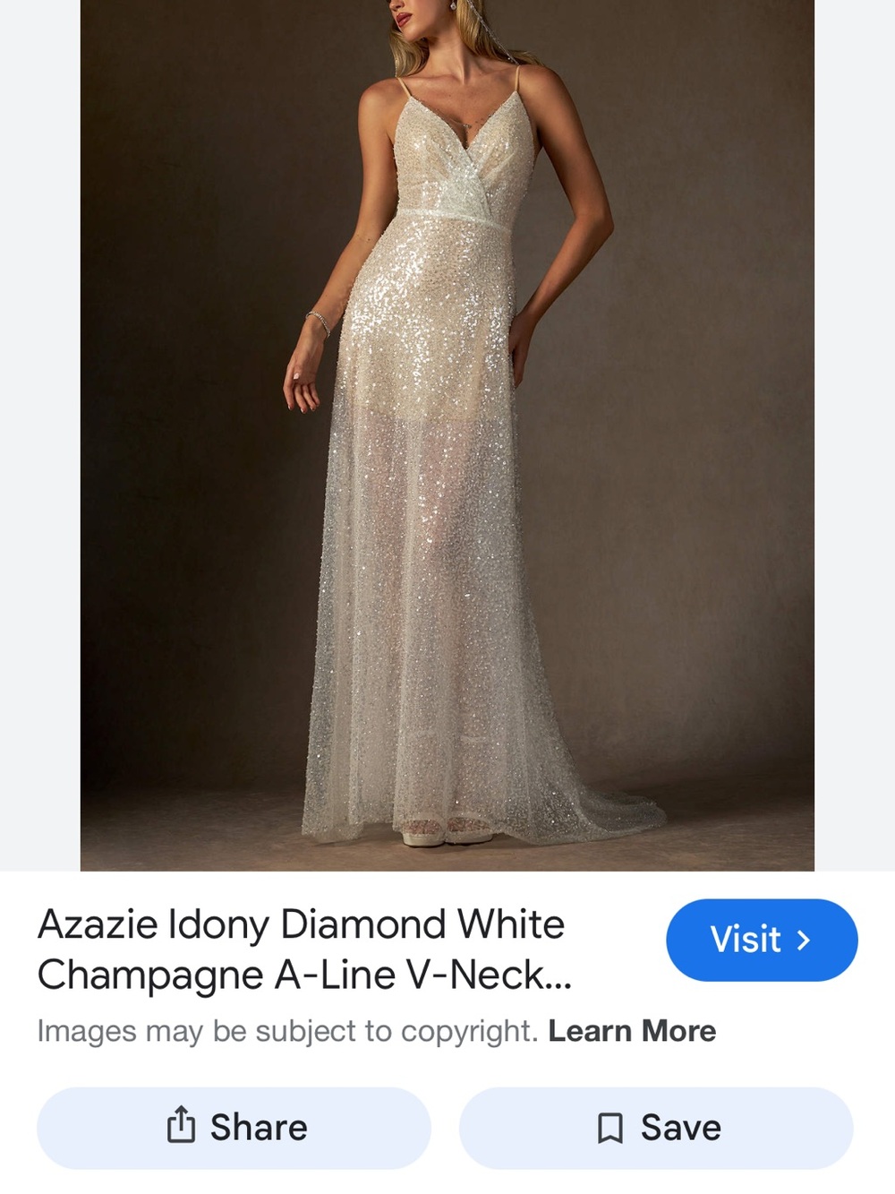 Azazie Diamond White Champagne A-Line V-Neck Wedding Dress